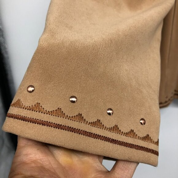 TanJay Brown Faux Suede embroidered Zip-up Lightweight Jacket size 12 - Picture 13 of 15